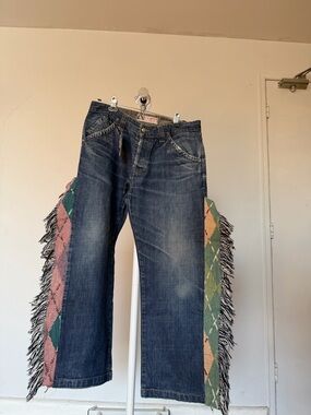 Embellished Fringe Side-Panel Denim Jeans